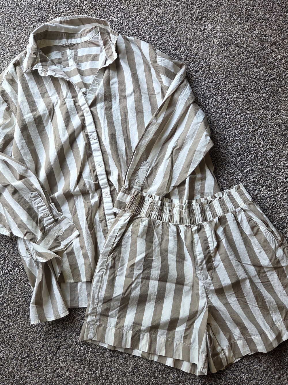 aerie Striped Pajama Set - Cream and Tan